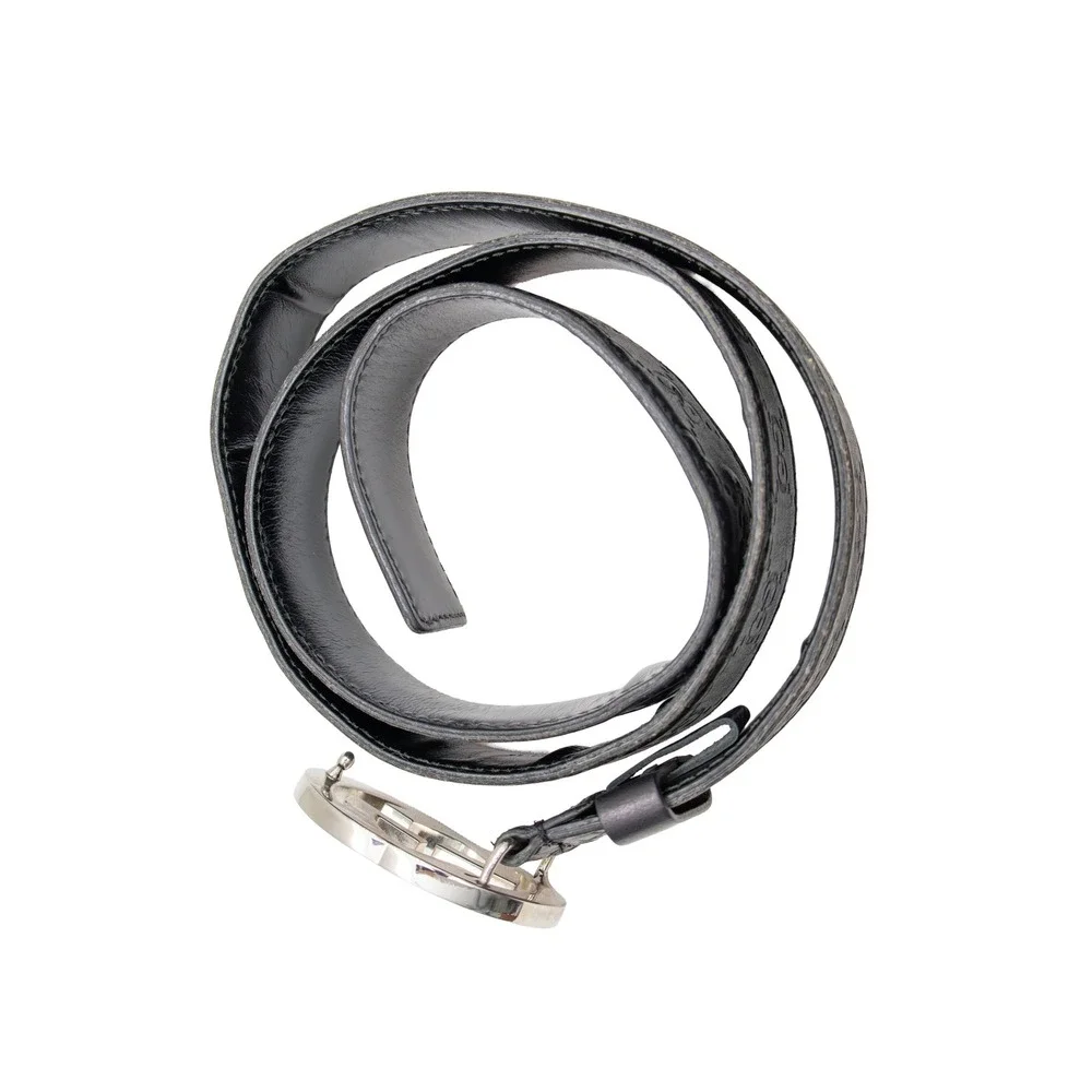 Gucci Men's Interlocking GG Belt Black Leather‎ Silver Buckle Size 95/38